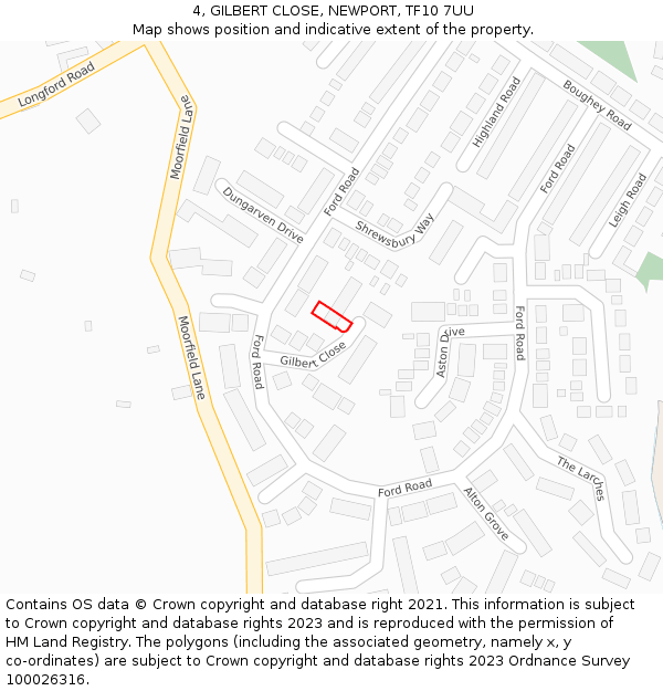 4, GILBERT CLOSE, NEWPORT, TF10 7UU: Location map and indicative extent of plot