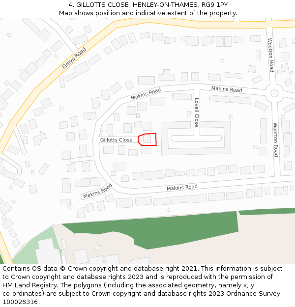 4, GILLOTTS CLOSE, HENLEY-ON-THAMES, RG9 1PY: Location map and indicative extent of plot