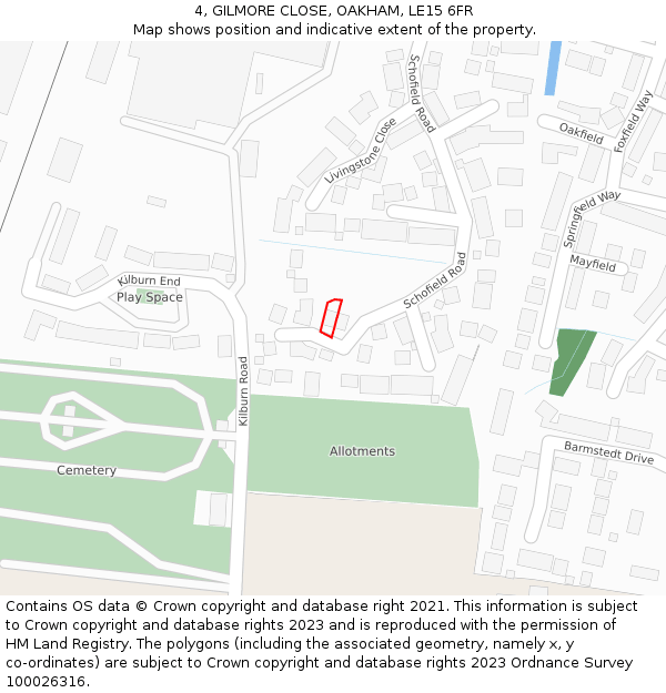 4, GILMORE CLOSE, OAKHAM, LE15 6FR: Location map and indicative extent of plot