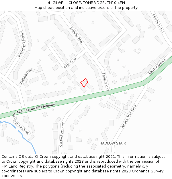 4, GILWELL CLOSE, TONBRIDGE, TN10 4EN: Location map and indicative extent of plot