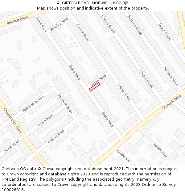 4, GIRTON ROAD, NORWICH, NR2 3JR: Location map and indicative extent of plot