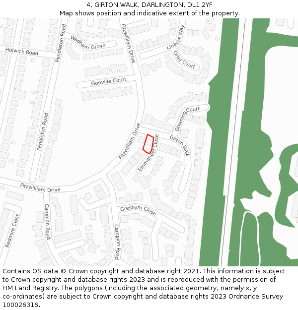 4, GIRTON WALK, DARLINGTON, DL1 2YF: Location map and indicative extent of plot