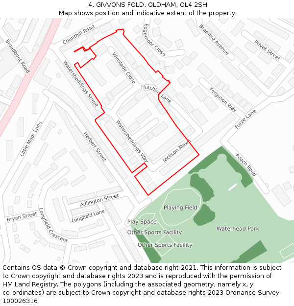 4, GIVVONS FOLD, OLDHAM, OL4 2SH: Location map and indicative extent of plot