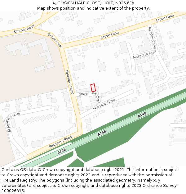 4, GLAVEN HALE CLOSE, HOLT, NR25 6FA: Location map and indicative extent of plot