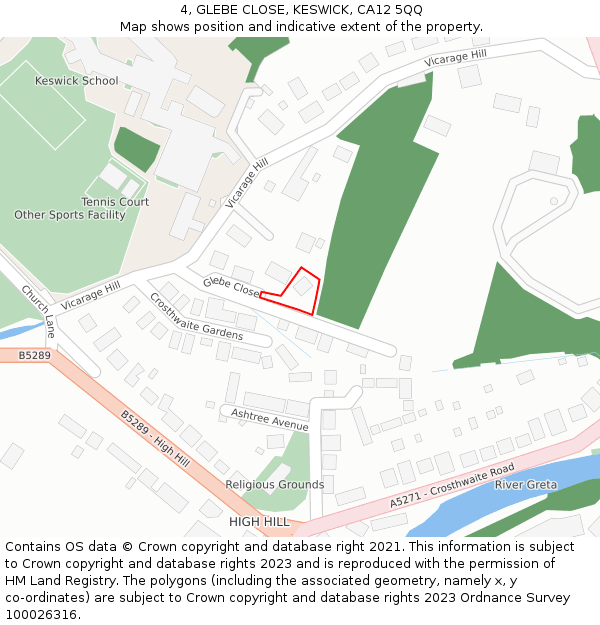 4, GLEBE CLOSE, KESWICK, CA12 5QQ: Location map and indicative extent of plot