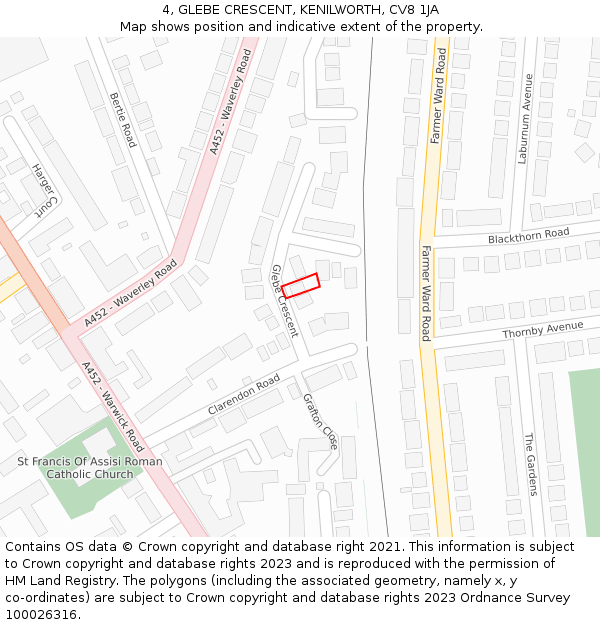 4, GLEBE CRESCENT, KENILWORTH, CV8 1JA: Location map and indicative extent of plot