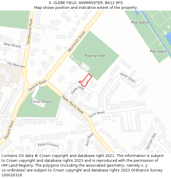 4, GLEBE FIELD, WARMINSTER, BA12 9PS: Location map and indicative extent of plot