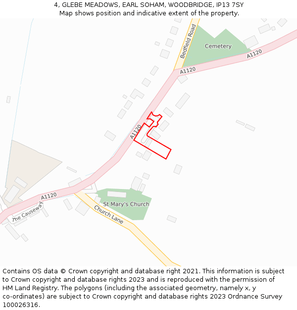 4, GLEBE MEADOWS, EARL SOHAM, WOODBRIDGE, IP13 7SY: Location map and indicative extent of plot