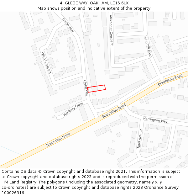 4, GLEBE WAY, OAKHAM, LE15 6LX: Location map and indicative extent of plot