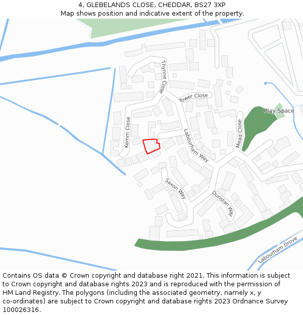 4, GLEBELANDS CLOSE, CHEDDAR, BS27 3XP: Location map and indicative extent of plot