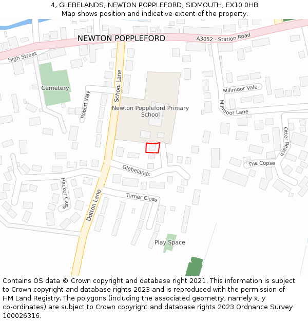 4, GLEBELANDS, NEWTON POPPLEFORD, SIDMOUTH, EX10 0HB: Location map and indicative extent of plot