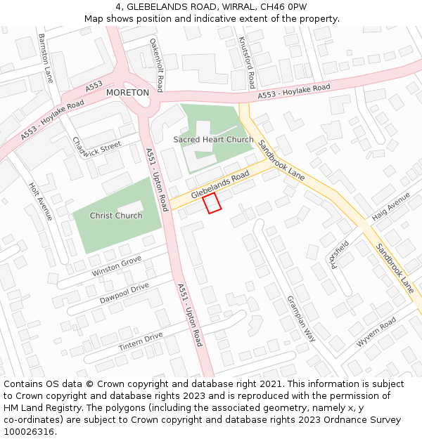 4, GLEBELANDS ROAD, WIRRAL, CH46 0PW: Location map and indicative extent of plot