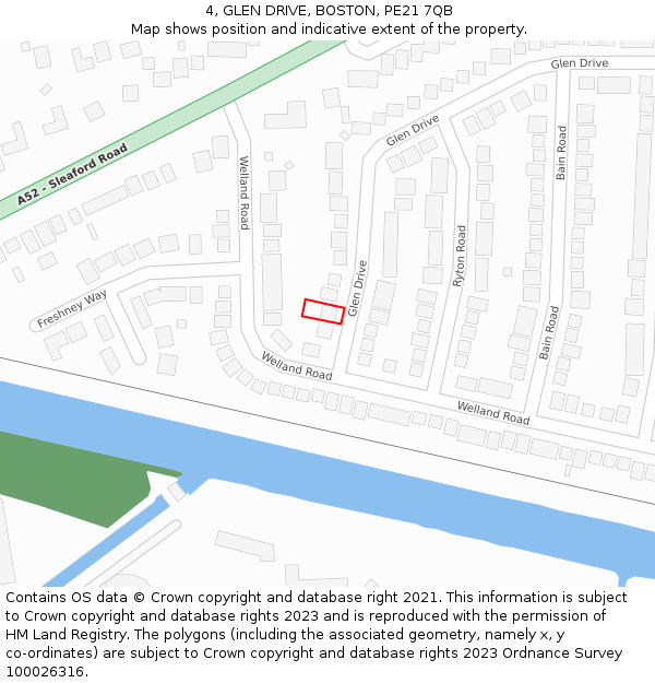 4, GLEN DRIVE, BOSTON, PE21 7QB: Location map and indicative extent of plot