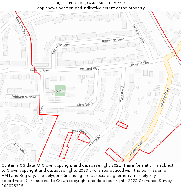 4, GLEN DRIVE, OAKHAM, LE15 6SB: Location map and indicative extent of plot