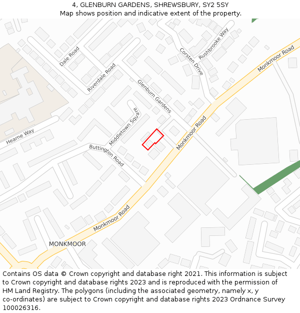 4, GLENBURN GARDENS, SHREWSBURY, SY2 5SY: Location map and indicative extent of plot