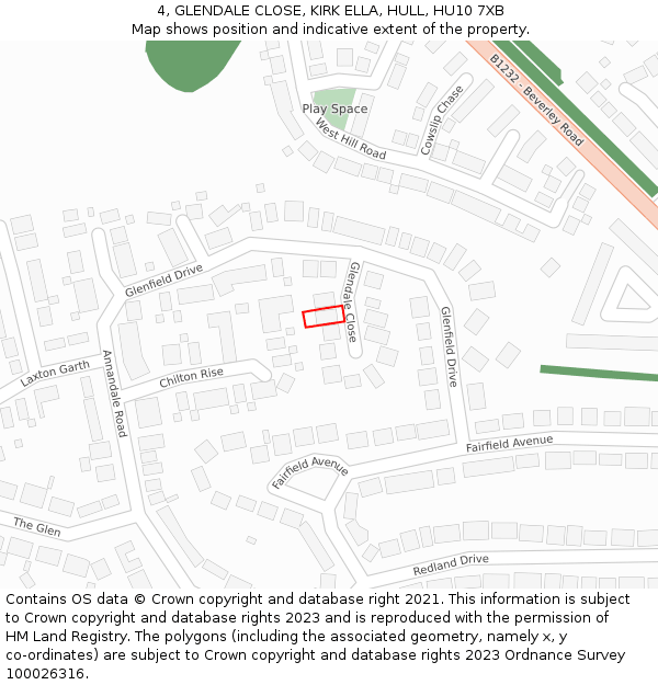 4, GLENDALE CLOSE, KIRK ELLA, HULL, HU10 7XB: Location map and indicative extent of plot