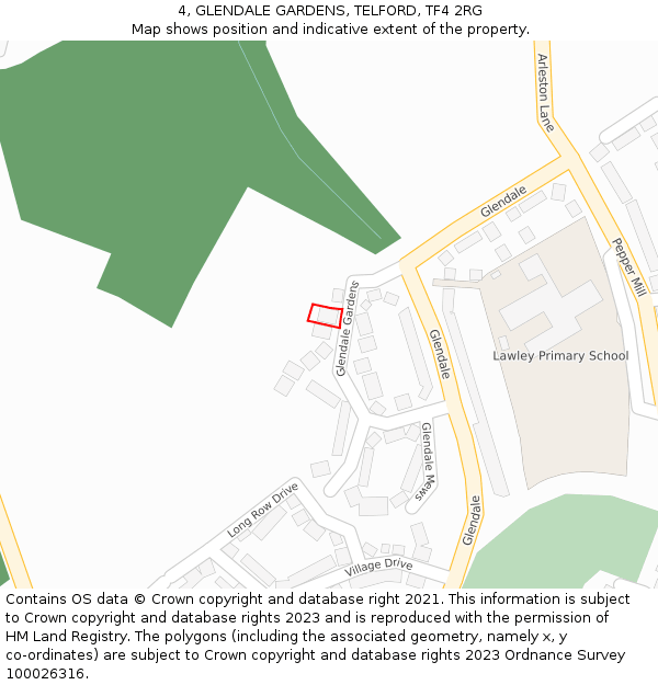 4, GLENDALE GARDENS, TELFORD, TF4 2RG: Location map and indicative extent of plot