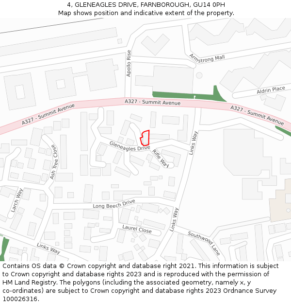 4, GLENEAGLES DRIVE, FARNBOROUGH, GU14 0PH: Location map and indicative extent of plot