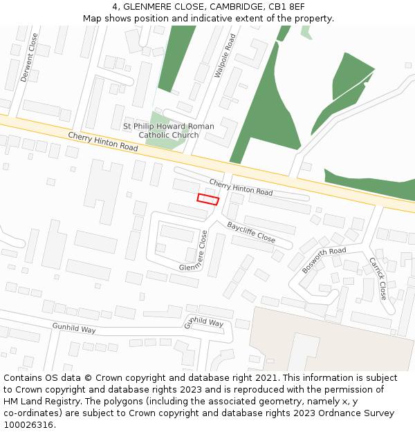 4, GLENMERE CLOSE, CAMBRIDGE, CB1 8EF: Location map and indicative extent of plot