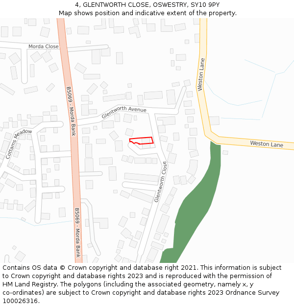 4, GLENTWORTH CLOSE, OSWESTRY, SY10 9PY: Location map and indicative extent of plot