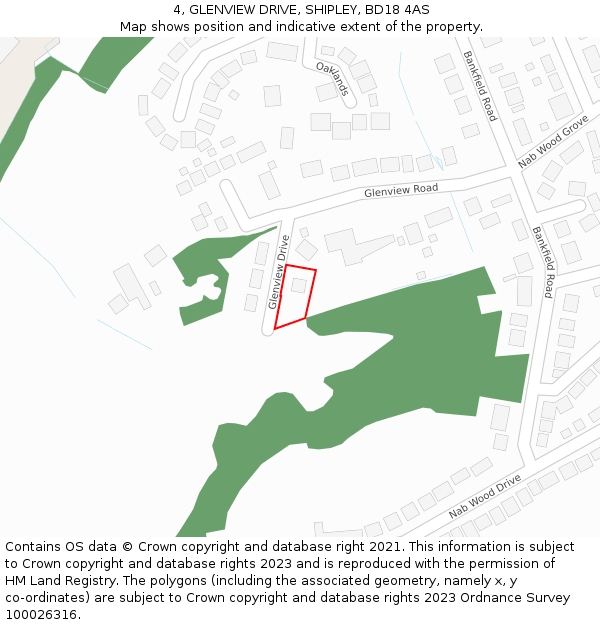 4, GLENVIEW DRIVE, SHIPLEY, BD18 4AS: Location map and indicative extent of plot