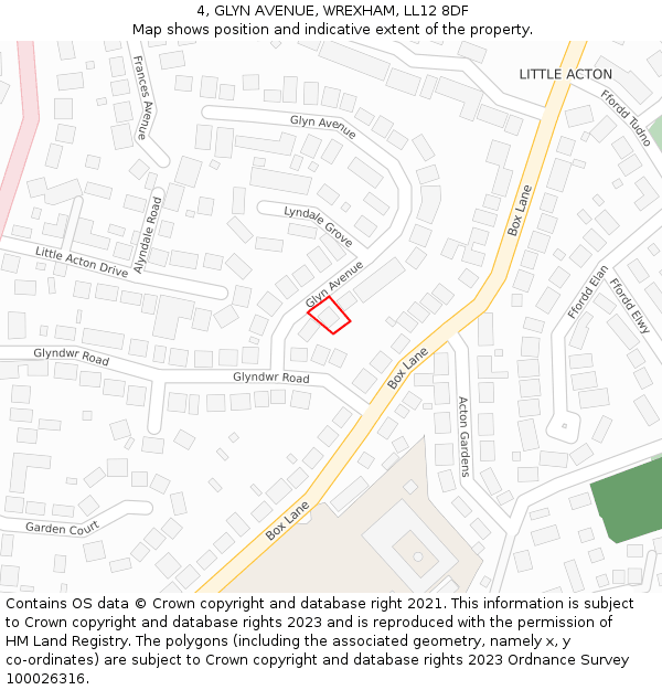 4, GLYN AVENUE, WREXHAM, LL12 8DF: Location map and indicative extent of plot