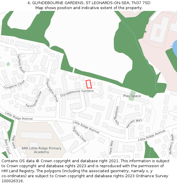 4, GLYNDEBOURNE GARDENS, ST LEONARDS-ON-SEA, TN37 7SD: Location map and indicative extent of plot