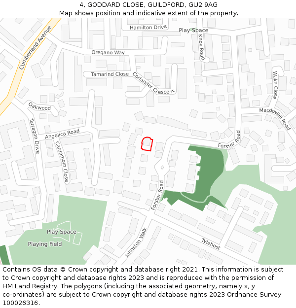 4, GODDARD CLOSE, GUILDFORD, GU2 9AG: Location map and indicative extent of plot