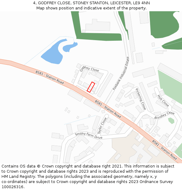 4, GODFREY CLOSE, STONEY STANTON, LEICESTER, LE9 4NN: Location map and indicative extent of plot