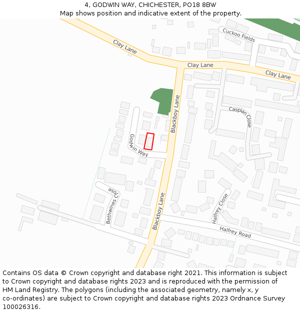 4, GODWIN WAY, CHICHESTER, PO18 8BW: Location map and indicative extent of plot