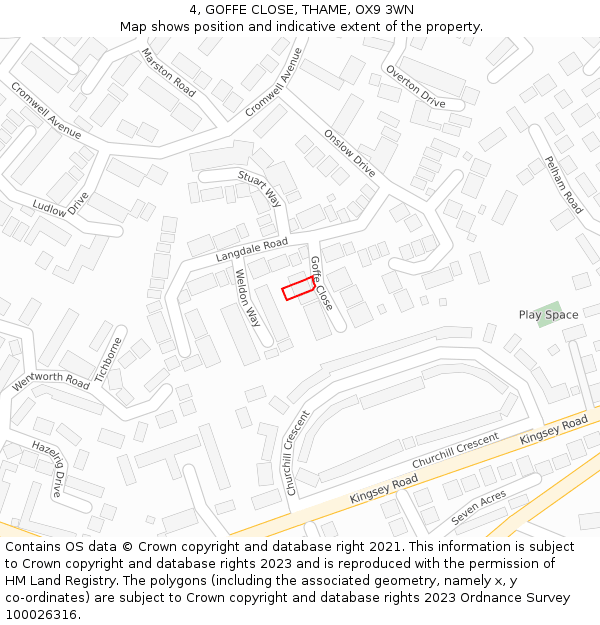 4, GOFFE CLOSE, THAME, OX9 3WN: Location map and indicative extent of plot