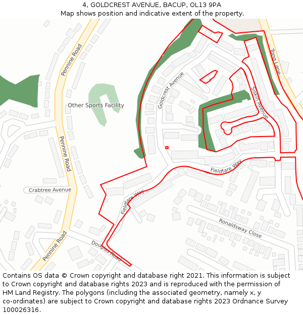 4, GOLDCREST AVENUE, BACUP, OL13 9PA: Location map and indicative extent of plot