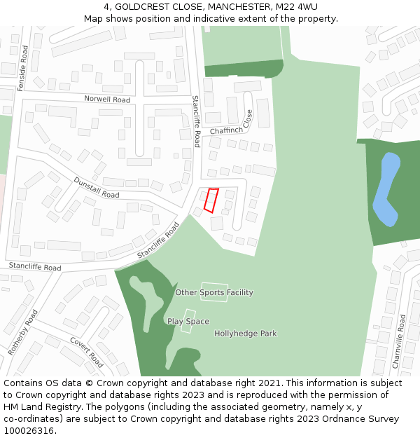 4, GOLDCREST CLOSE, MANCHESTER, M22 4WU: Location map and indicative extent of plot