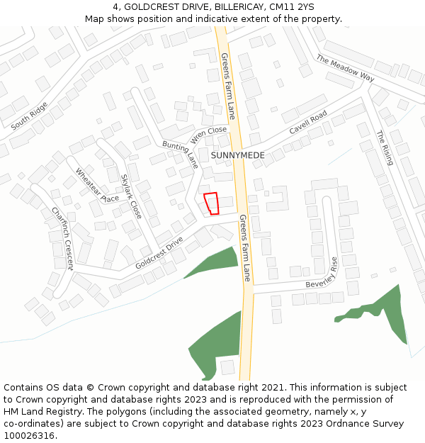 4, GOLDCREST DRIVE, BILLERICAY, CM11 2YS: Location map and indicative extent of plot