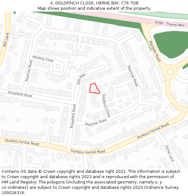 4, GOLDFINCH CLOSE, HERNE BAY, CT6 7DB: Location map and indicative extent of plot