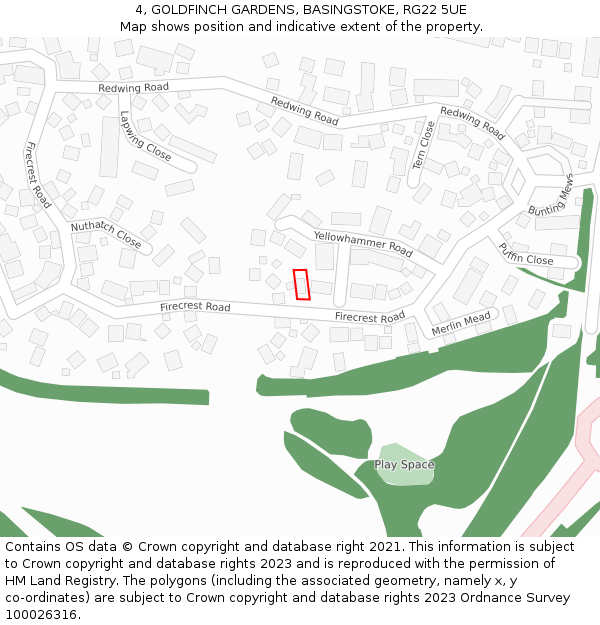 4, GOLDFINCH GARDENS, BASINGSTOKE, RG22 5UE: Location map and indicative extent of plot