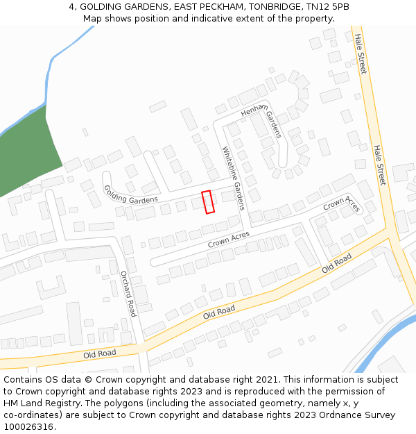 4, GOLDING GARDENS, EAST PECKHAM, TONBRIDGE, TN12 5PB: Location map and indicative extent of plot