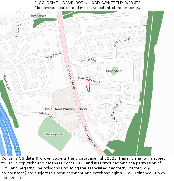 4, GOLDSMITH DRIVE, ROBIN HOOD, WAKEFIELD, WF3 3TF: Location map and indicative extent of plot