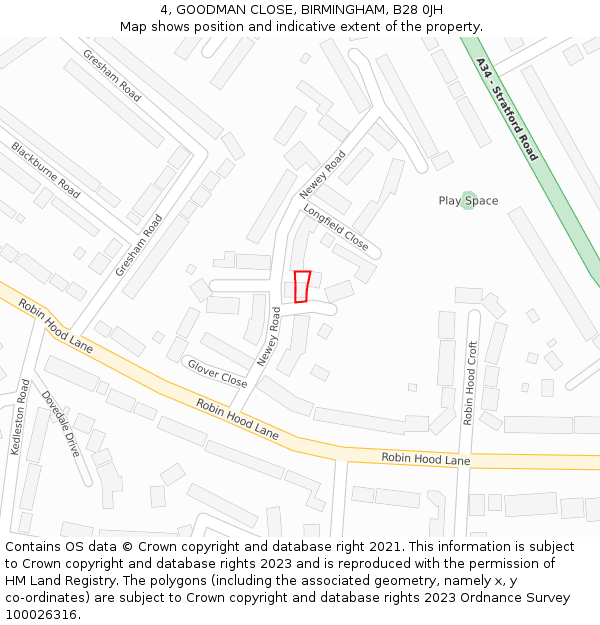 4, GOODMAN CLOSE, BIRMINGHAM, B28 0JH: Location map and indicative extent of plot