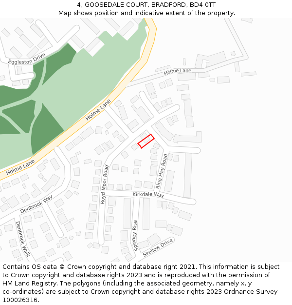 4, GOOSEDALE COURT, BRADFORD, BD4 0TT: Location map and indicative extent of plot