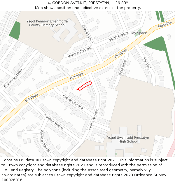 4, GORDON AVENUE, PRESTATYN, LL19 8RY: Location map and indicative extent of plot