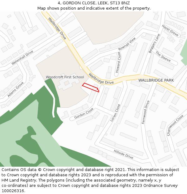 4, GORDON CLOSE, LEEK, ST13 8NZ: Location map and indicative extent of plot