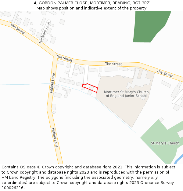 4, GORDON PALMER CLOSE, MORTIMER, READING, RG7 3PZ: Location map and indicative extent of plot