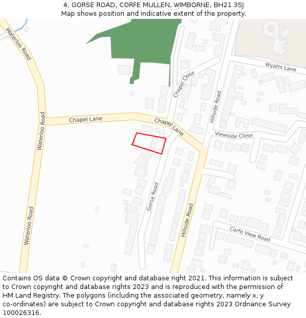 4, GORSE ROAD, CORFE MULLEN, WIMBORNE, BH21 3SJ: Location map and indicative extent of plot