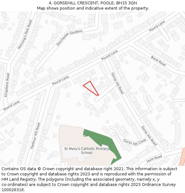 4, GORSEHILL CRESCENT, POOLE, BH15 3QN: Location map and indicative extent of plot