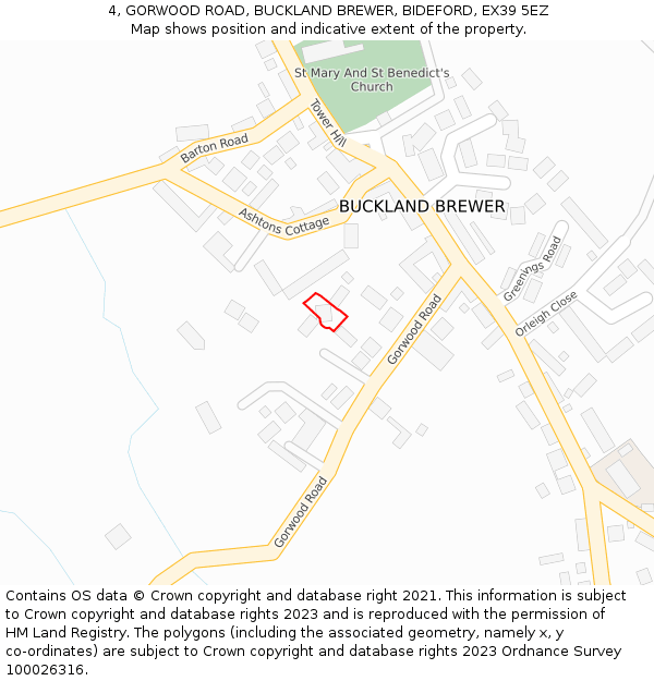 4, GORWOOD ROAD, BUCKLAND BREWER, BIDEFORD, EX39 5EZ: Location map and indicative extent of plot