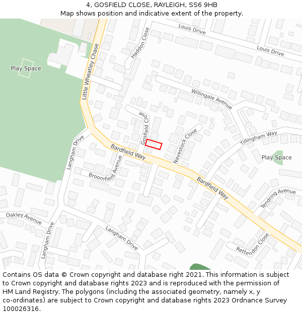 4, GOSFIELD CLOSE, RAYLEIGH, SS6 9HB: Location map and indicative extent of plot