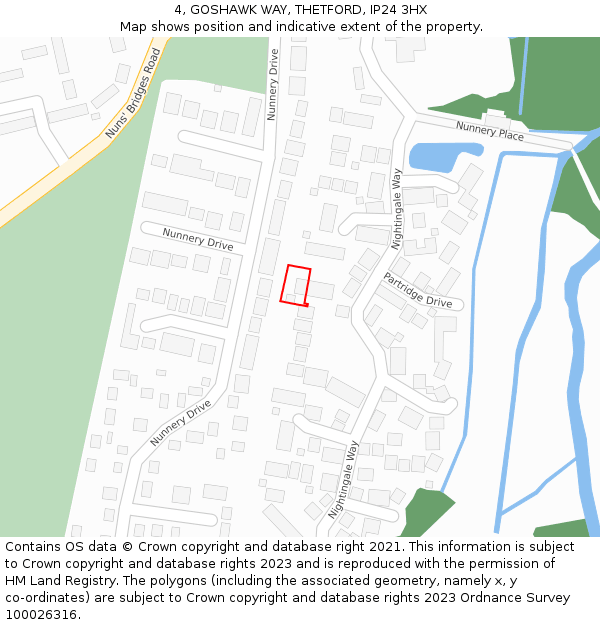 4, GOSHAWK WAY, THETFORD, IP24 3HX: Location map and indicative extent of plot