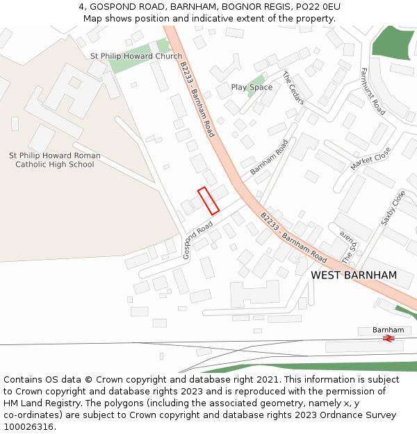 4, GOSPOND ROAD, BARNHAM, BOGNOR REGIS, PO22 0EU: Location map and indicative extent of plot