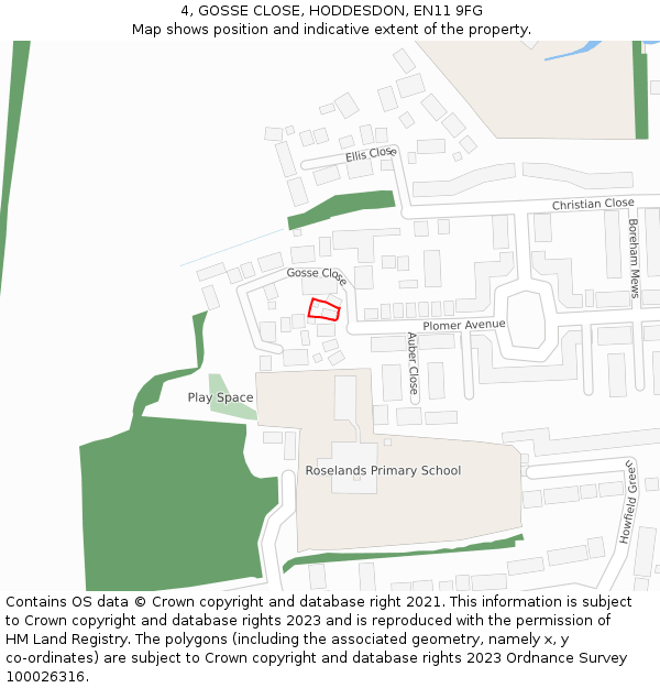 4, GOSSE CLOSE, HODDESDON, EN11 9FG: Location map and indicative extent of plot